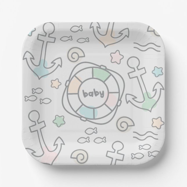 Plato De Papel Placa de papel Baby Ahoy (Anverso)