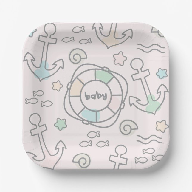 Plato De Papel Placa de papel Baby Ahoy (Anverso)