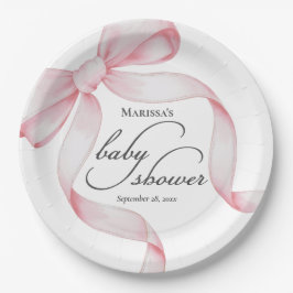 Plato De Papel Placa de papel Baby Shower Bow rosa