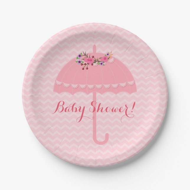 Plato De Papel Placa de papel Baby Shower Chevron para el Chica d (Anverso)