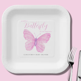 Plato De Papel Placa de papel Baby Shower Chica rosa de mariposa 