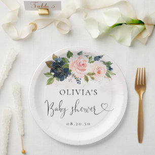 Plato De Papel Placa de papel Baby Shower con flores rosadas de l