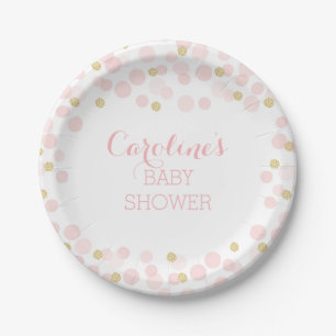 Plato De Papel Placa de papel Baby Shower con puntos de oro rosad