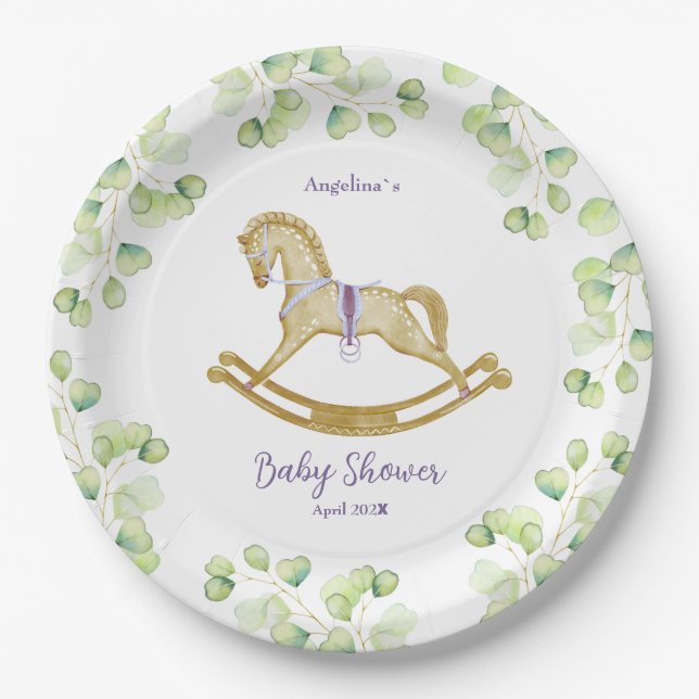 Plato De Papel Placa de papel Baby Shower con un patrón encantado (Anverso)