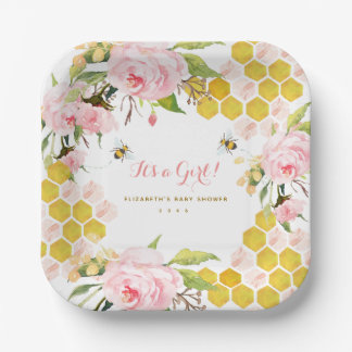 Plato De Papel Placa de papel Baby Shower de Abeja Rosa Rubor