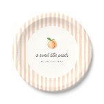 Plato De Papel Placa de papel Baby Shower de bollito dulce<br><div class="desc">Platos de papel de bebé con el tema "melocotón dulce",  con un fondo rayado de melocotón pastel y un guión vintage.</div>