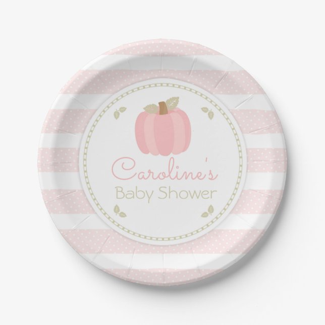 Plato De Papel Placa de papel Baby Shower de calabaza rosa (Anverso)