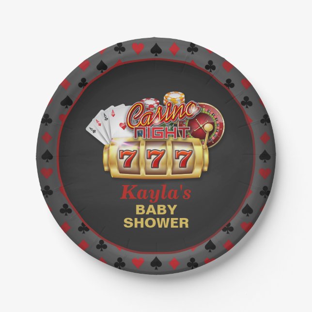 Plato De Papel Placa de papel Baby Shower de Casino (Anverso)