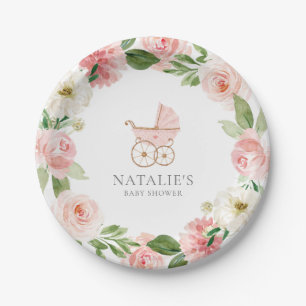Plato De Papel Placa de papel Baby Shower de Chica floral rosa