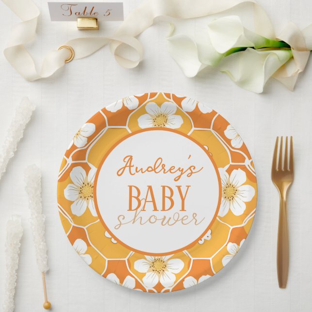 Plato De Papel Placa de papel Baby Shower de flor blanca de bonit (Boda)