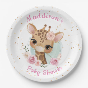 Plato De Papel Placa de papel Baby Shower de Giraffe Chica rosa