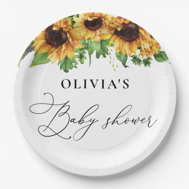 Plato De Papel Placa de papel Baby Shower de girasol (Anverso)