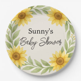 Plato De Papel Placa de papel Baby Shower de girasol y salvia