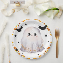 Placa de papel Baby Shower de Halloween en persona