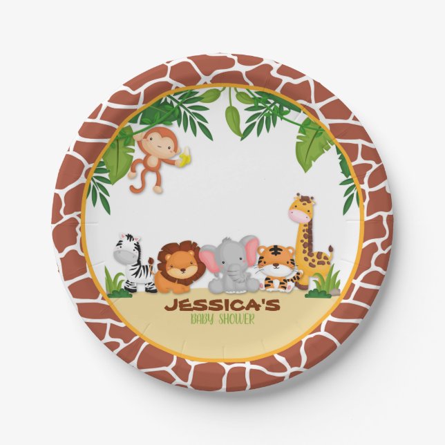 Plato De Papel Placa de papel Baby Shower de jungle (Anverso)