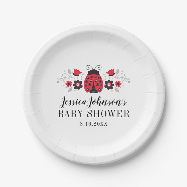 Plato De Papel Placa de papel Baby Shower de Little Lady Ladybug (Anverso)