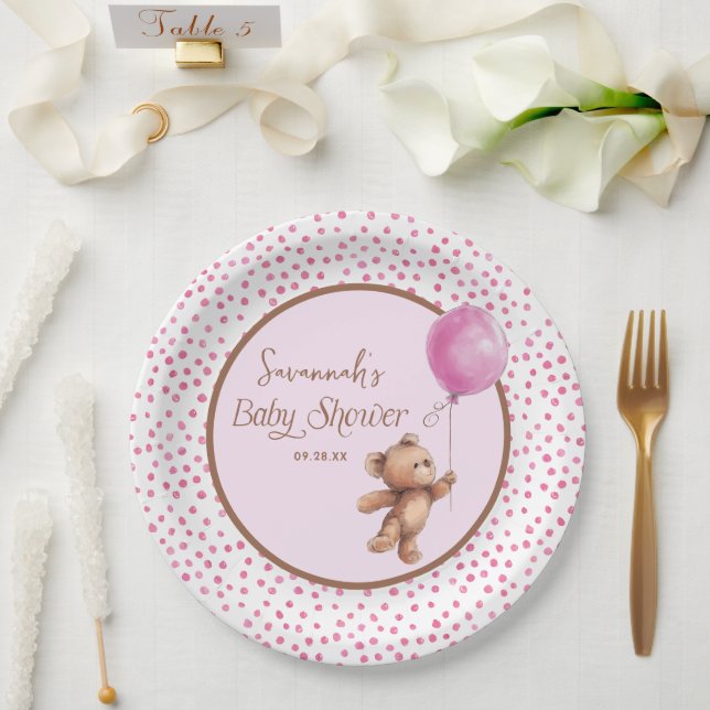Plato De Papel Placa de papel Baby Shower de osito de tinta rosad (Boda)