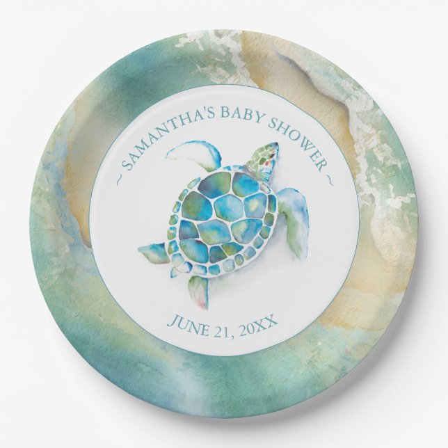 Plato De Papel Placa de papel Baby Shower de tortuga marina Ocean (Anverso)