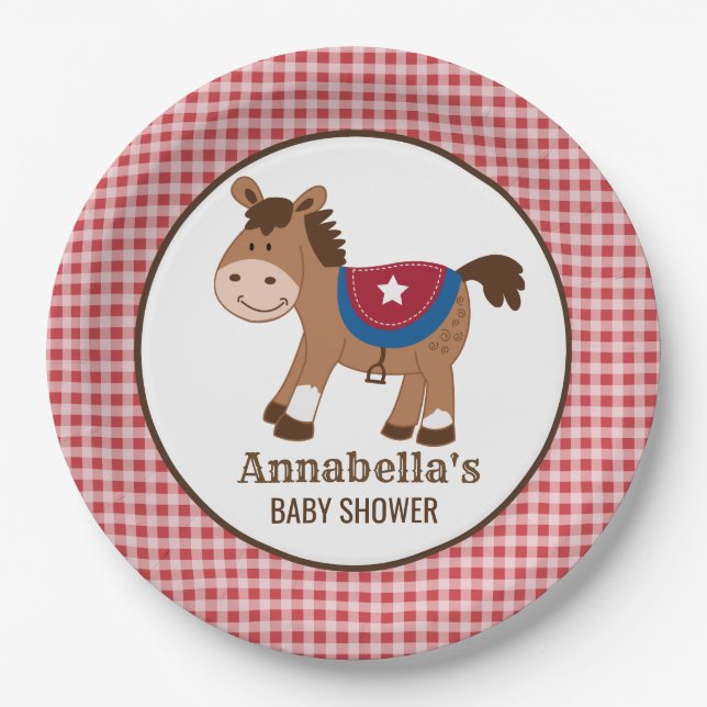 Plato De Papel Placa de papel Baby Shower de Western Horse Boy (Anverso)