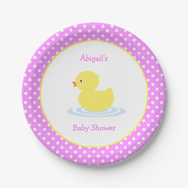 Plato De Papel Placa de papel Baby Shower del pato rosado de polk (Anverso)