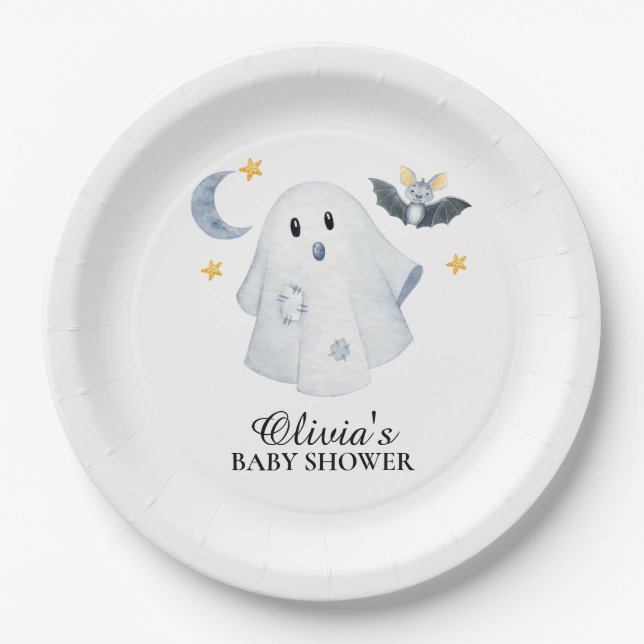 Plato De Papel Placa de papel Baby Shower Ghost Little Boo de Hal (Anverso)
