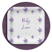 Placa de papel Baby Shower morado de lavanda