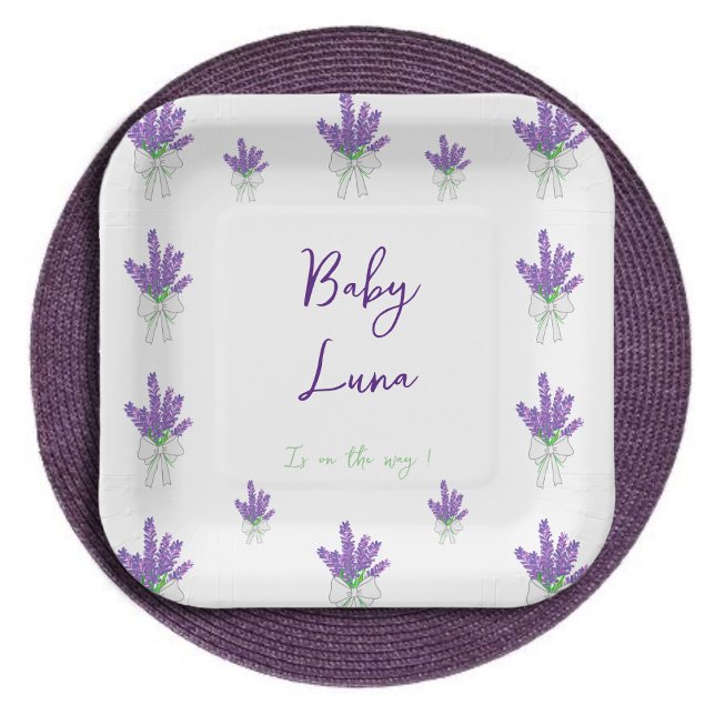 Plato De Papel Placa de papel Baby Shower morado de lavanda (Subido por el creador)
