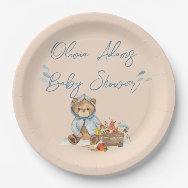 Plato De Papel Placa de papel Baby Shower Oso Otoño, espera prema (Anverso)