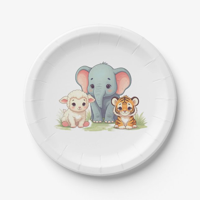 Plato De Papel Placa de papel Baby Shower para animales (Anverso)
