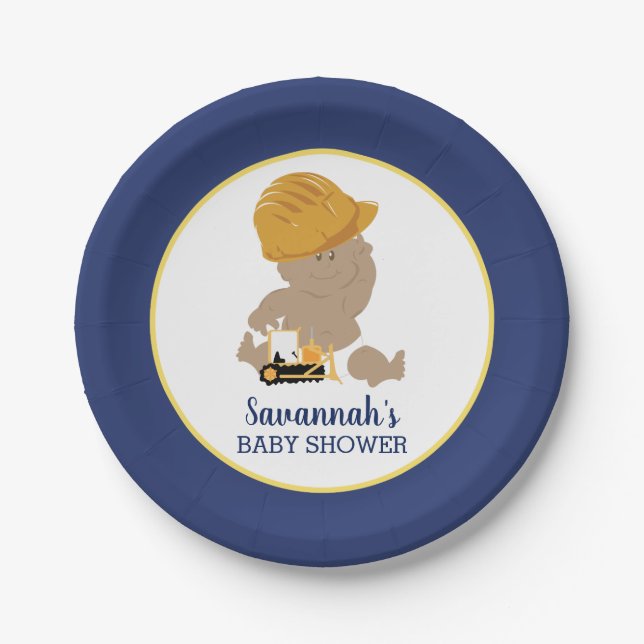 Plato De Papel Placa de papel Baby Shower para bebé de construcci (Anverso)