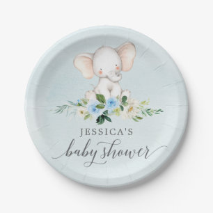 Plato De Papel Placa de papel Baby Shower para elefantes azules
