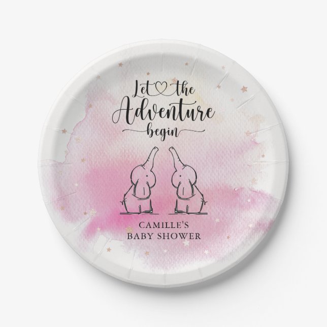 Plato De Papel Placa de papel Baby Shower para elefantes gemelos (Anverso)