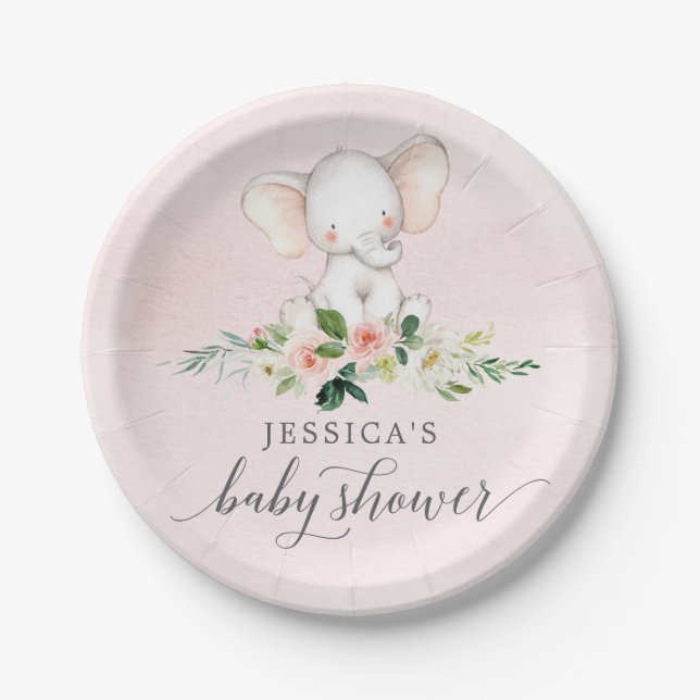 Plato De Papel Placa de papel Baby Shower para elefantes rosas (Anverso)