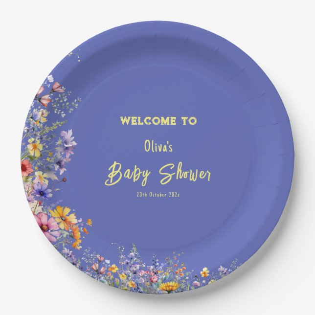 Plato De Papel Placa de papel Baby Shower para flores silvestres (Anverso)