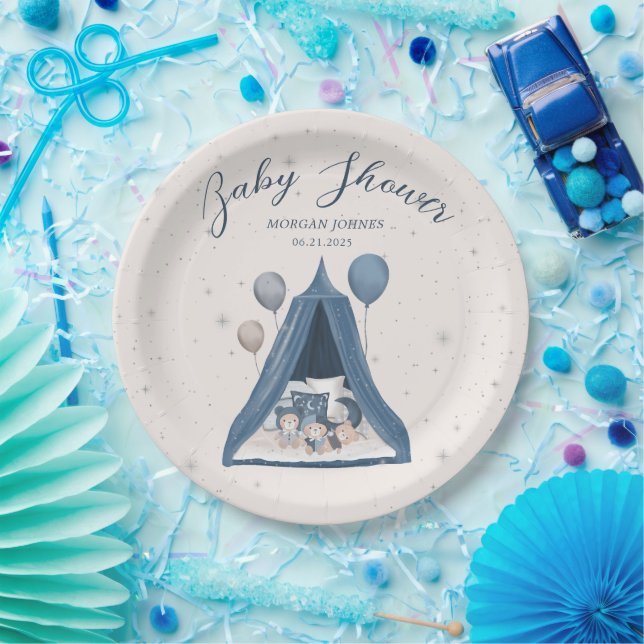Plato De Papel Placa de papel Baby Shower para oso celeste (Fiesta)