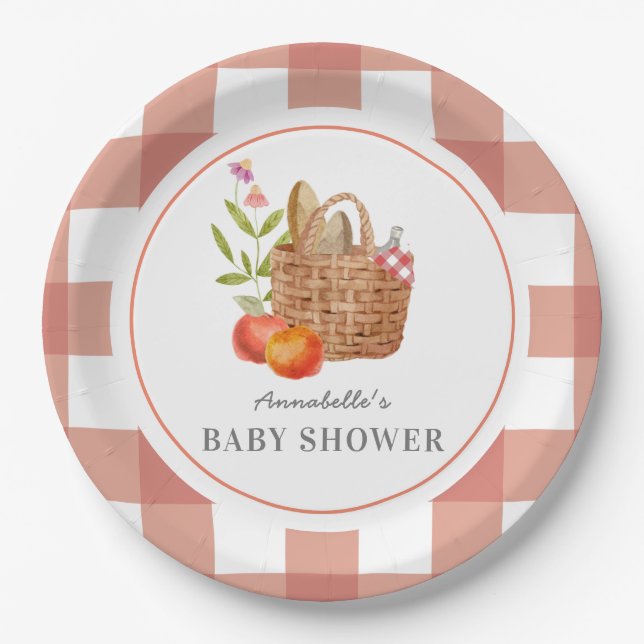 Plato De Papel Placa de papel Baby Shower Picnic Basket Red GIngh (Anverso)