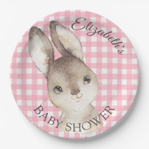 Plato De Papel Placa de papel Baby Shower Pink Gingham Bunny Rabb