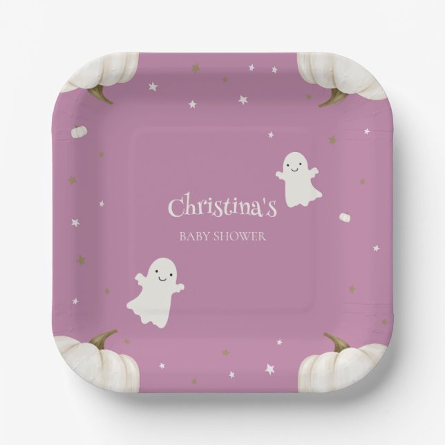 Plato De Papel Placa de papel Baby Shower Purple Halloween (Anverso)