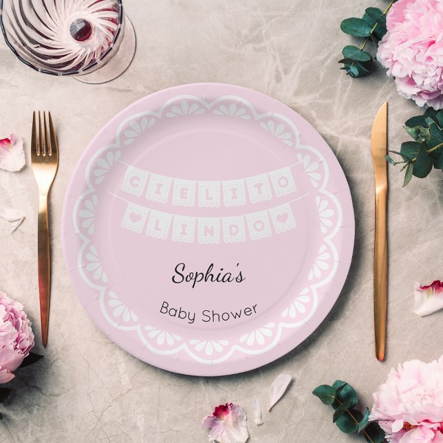 Plato De Papel Placa de papel Baby Shower rosa de Cielito Lindo (Subido por el creador)