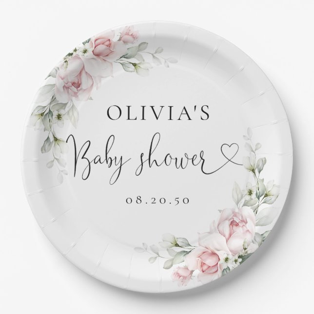 Plato De Papel Placa de papel Baby Shower rosa Rubor (Anverso)