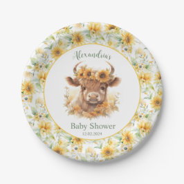Plato De Papel Placa de papel Baby Shower Sunflowers Highland Cow