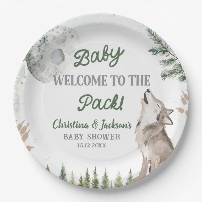 Plato De Papel Placa de papel Baby Shower Wolf Forest (Anverso)