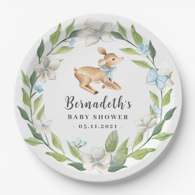 Plato De Papel Placa de papel Baby Shower Woodland Baby Deer (Anverso)