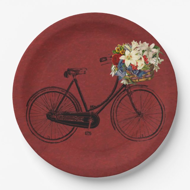 Plato De Papel Placa de papel Bicicleta Merlot de marfil rojo (Anverso)