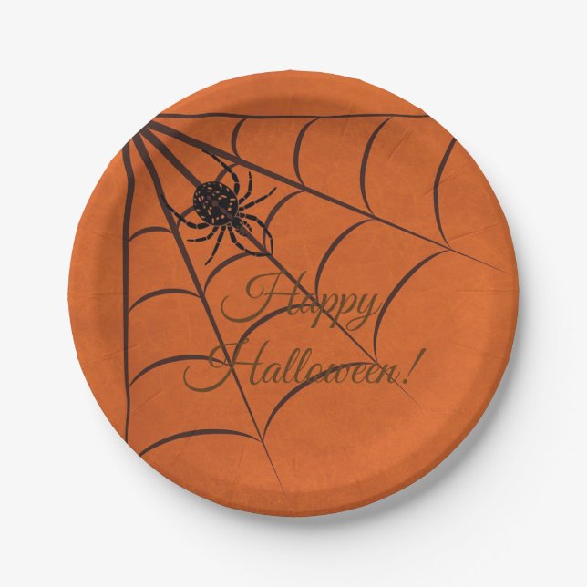 Plato De Papel Placa de papel Black Spider and Web Halloween (Anverso)