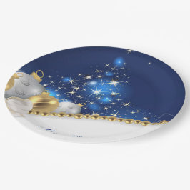 Plato De Papel Placa de papel blanco azul para navidades