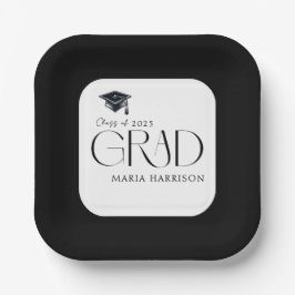 Plato De Papel Placa de papel blanco y negro para Fiesta de Grado
