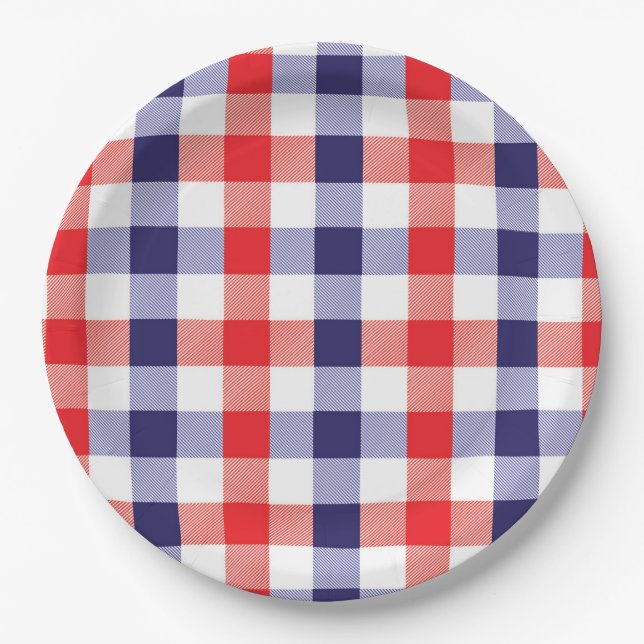 Plato De Papel Placa de papel Blue and Red Patriotic Checks (Anverso)