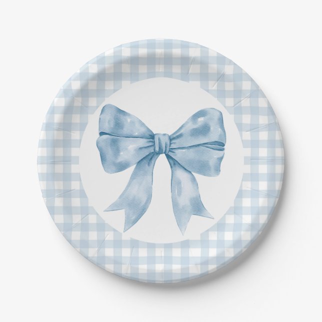 Plato De Papel Placa de papel Blue Bow Gingham (Anverso)