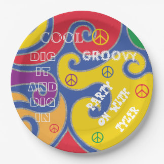 Plato De Papel Placa de papel BM Bar o Bat Mitzvah Groovy